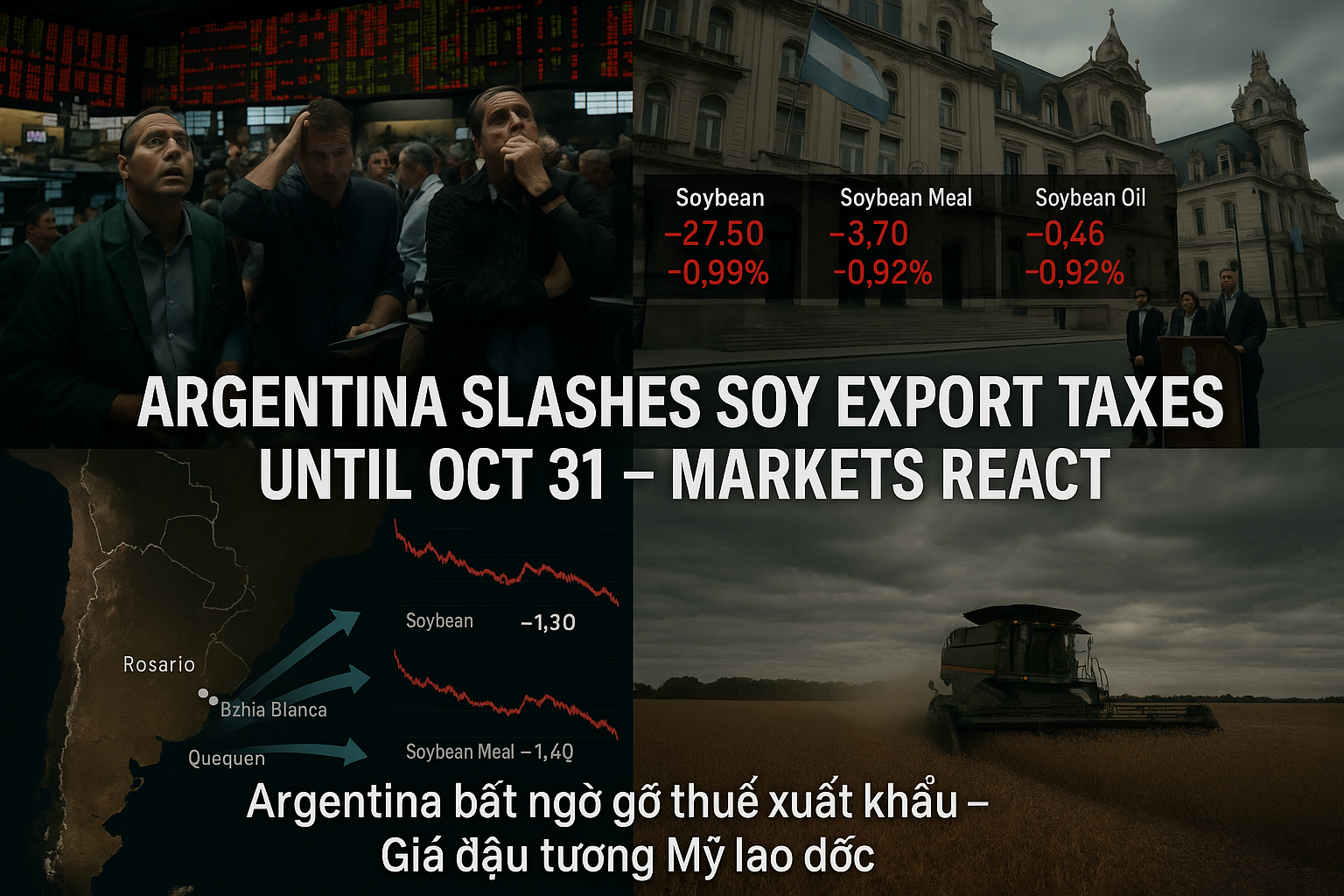 Argentina bất ngờ xóa bỏ thuế xuất khẩu đậu tương, ngô và ngũ cốc đến 31/10